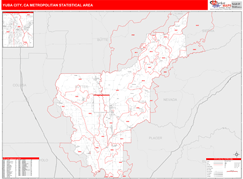 Yuba City Metro Area Digital Map Red Line Style